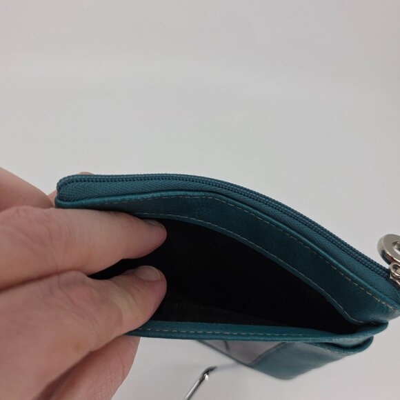 Buxton Teal Pebbled Leather Zip ID Wallet Coin Purse Card Holder Polka Dot Linin - Picture 10 of 15